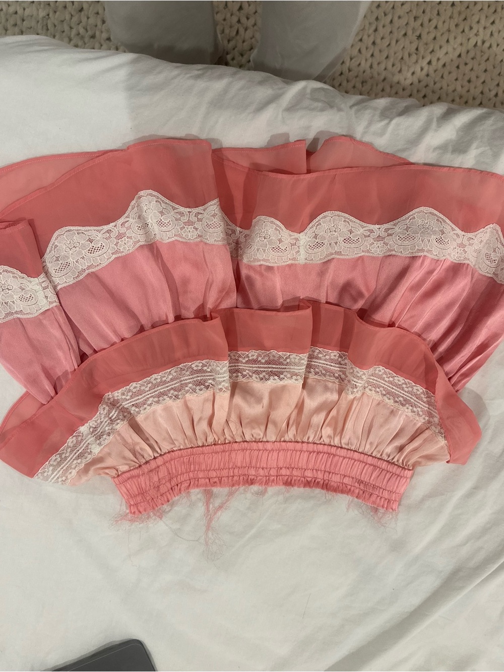 Loveshackfancy Layered Pink Lace Ruffle Crop Top
